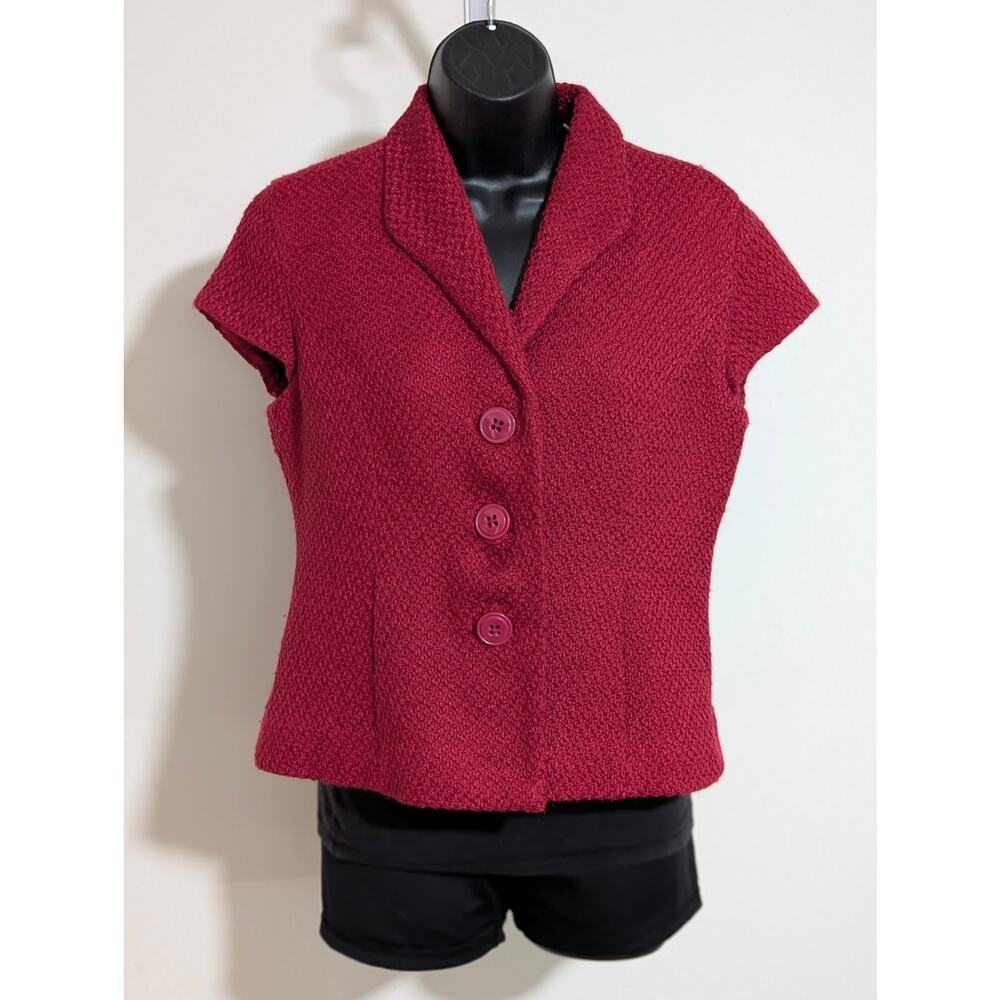 Coldwater Creek Red Textured Button-Up Short-Sleeved Vest Blazer- Size 10 Petite